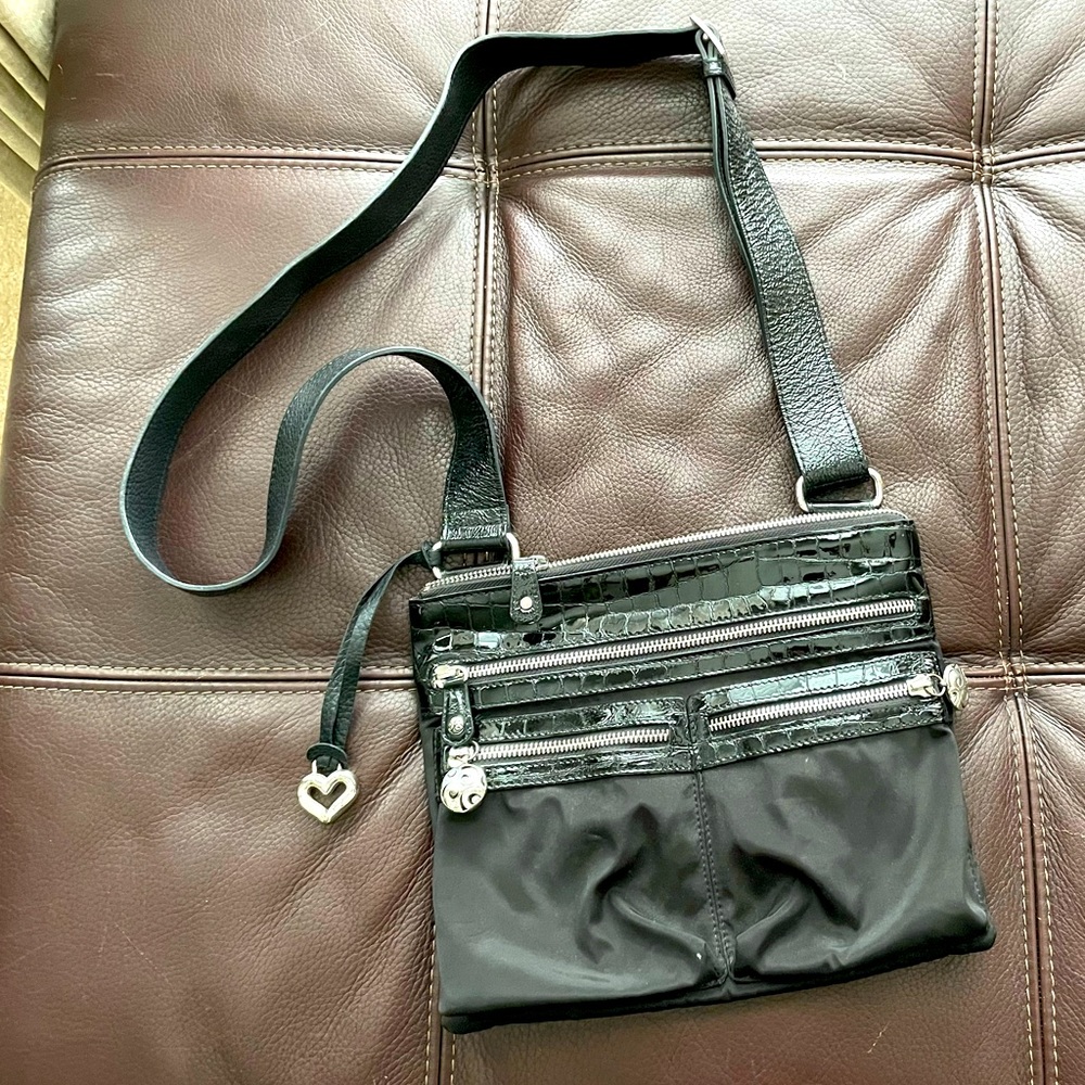 Brighton black mixed-media crossbody bag